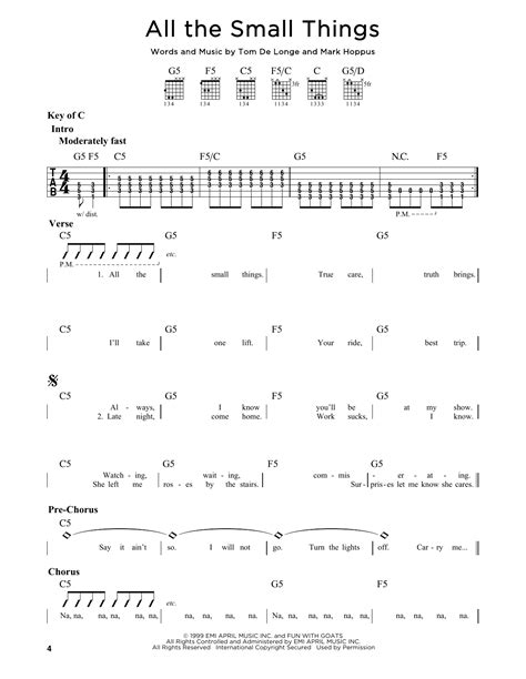 All The Small Things by Blink 182 - Guitar Lead Sheet - Guitar Instructor