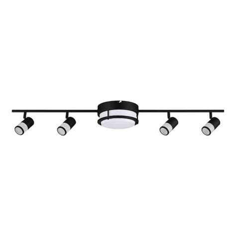 Hampton Bay Greyrock 3.47 ft. 4-Light Matte Black Integrated LED Fixed ...