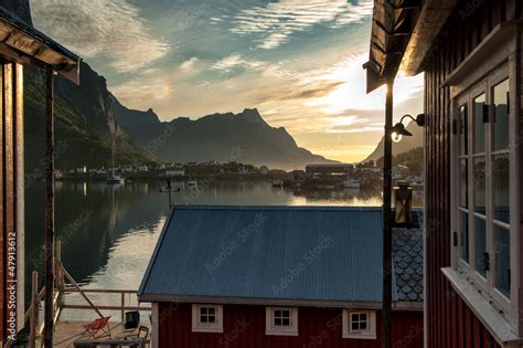 Midnight at idyllic fishing village Reine in Lofoten islands Stock Photo | Adobe Stock