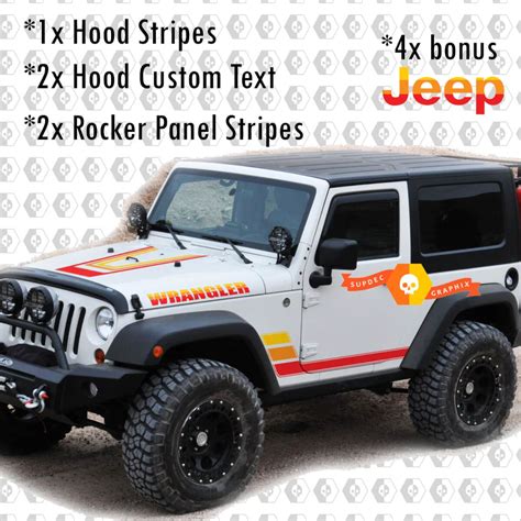 Retro Vintage Kit Hood Rocker Panel decals Stickers for Jeep Wrangler Rubicon Renegade JK 2 ...