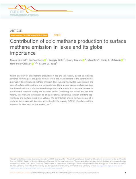 (PDF) Contribution of oxic methane production to surface methane emission in lakes and its ...