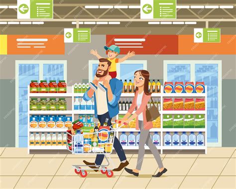 Premium Vector | Family shopping in supermarket cartoon vector