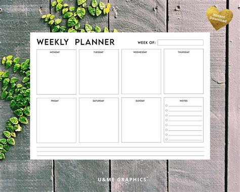 Weekly Planner Printable, 7 Day Weekly Planner, Printable Organizer, Modern Weekly Planner ...