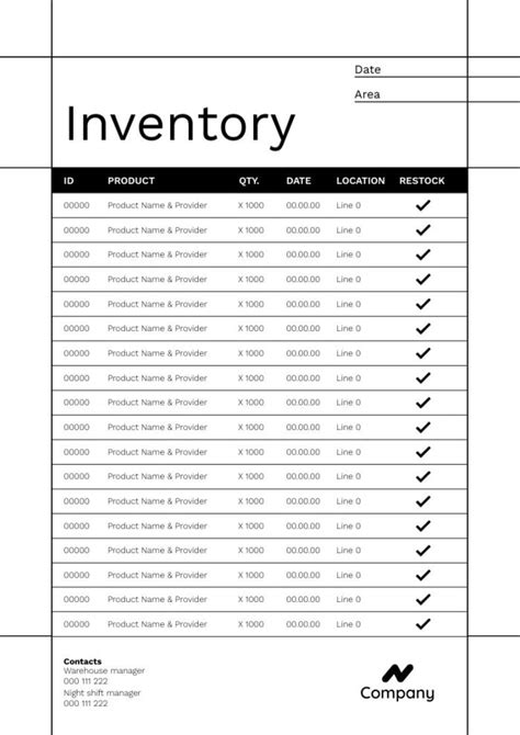 Edit for free this Minimalist Warehouse Inventory Checklist template online