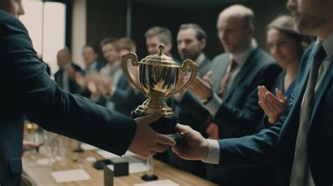 Premium Photo | Golden cup in the hall with people Generative AI