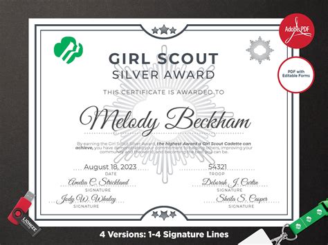 Girl Scout Silver Award, Girl Scouts Cadettes, Award Certificates, Form ...