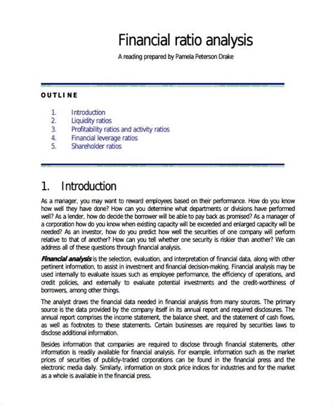 Financial Ratio Analysis Report Template ~ Excel Templates