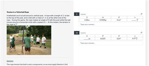 Solved Tension in a Tetherball Rope 9 A tetherball court is | Chegg.com