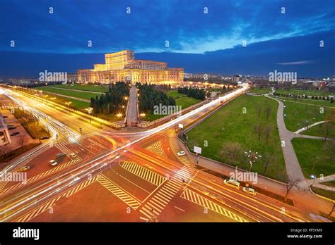 Bucharest Aerial View of Parliament Palace at Sunset Stock Photo - Alamy