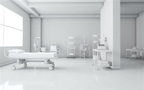 Premium AI Image | A white hospital room with a bed and a table with a medical equipment.