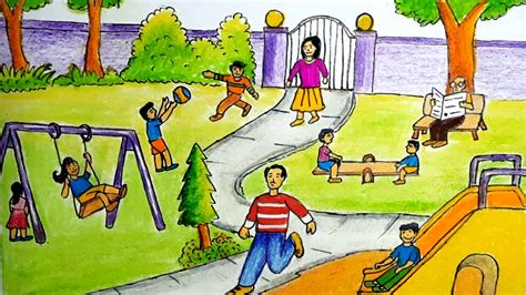 Park drawing /how to draw a scenery of children's play park easy ...