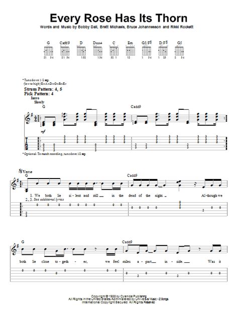 Every Rose Has Its Thorn by Poison Sheet Music for Easy Guitar Tab at Sheet Music Direct