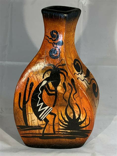 Hand-Painted Tan/Brown Mexican Folk Art Pot/Vase Kokopelli #2 - 11"x7 ...