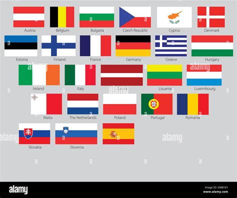 Banderas de los 27 países miembros de la Unión Europea Imagen Vector de ...