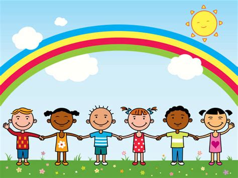 Happy Children Holding Hands On Rainbow Illustrations, Royalty-Free Vector Graphics & Clip Art ...