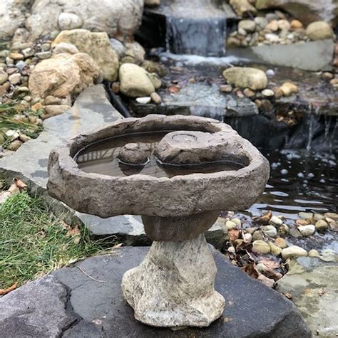 Two Piece Balanced Stone Bird Bath | Stone bird baths, Rustic bird baths, Bird bath