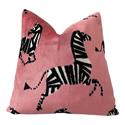 18x18 Pink Velvet Zebra Pillow Cover | Chairish