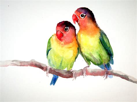 Lovebirds original watercolor painting 9X12 Love Birds Painting, Bird ...