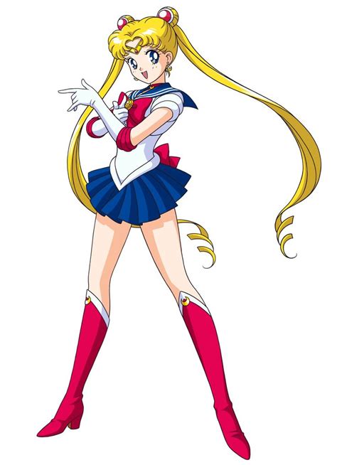 the cartoon sailor girl is dressed in blue and red with long blonde hair, holding her arms out