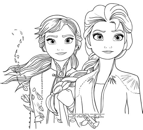 Desenho de Elsa e Anna de Frozen 2 para colorir