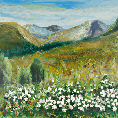 Meadow Flowers and Mountain Painting · Creative Fabrica