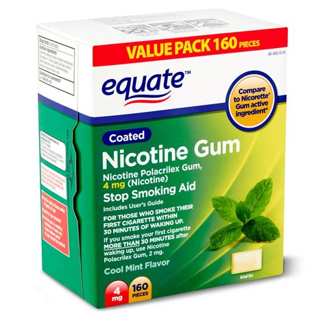 Equate Cool Mint Flavor Coated Nicotine Gum Value Pack, 4 mg, 160 count ...