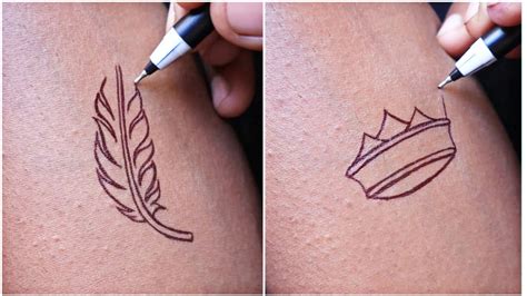 making unique feather and crown 👑 tattoo with pen | simple tattoo - YouTube