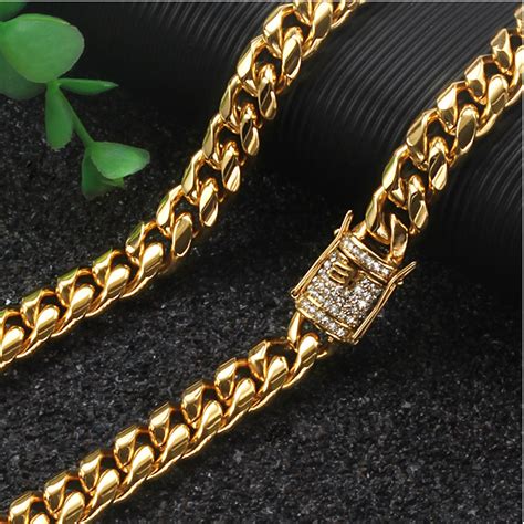 Riveting Jewelry 5 Times Real 24k Gold Plated Solid Miami Cuban Link ...