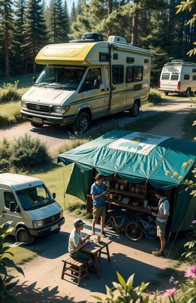 Premium AI Image | Old caravan parked in a camping area in typical camping grounds