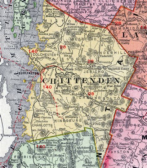 Chittenden County, Vermont, 1911, Map, Rand McNally, Burlington, Winooski, South Burlington ...