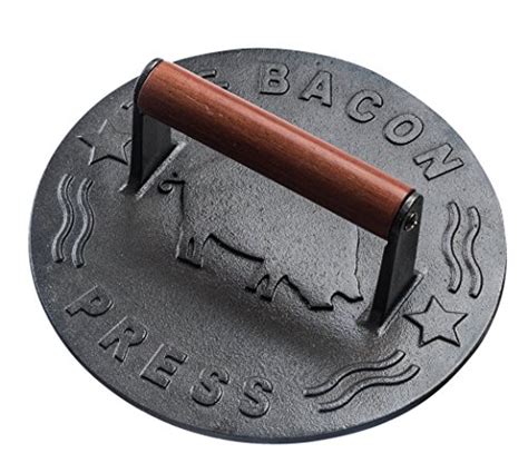 Bellemain Cast Iron Grill Press, Heavy-duty bacon press with Wood ...