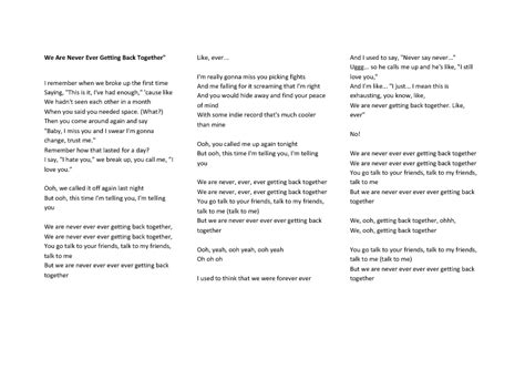 Song Worksheet: We Are Never Ever Getting Back Together by Taylor Swift