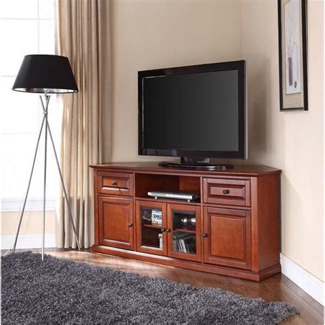 Cherry Crosley 60" Corner TV Stand | Wood corner tv stand, Corner tv ...