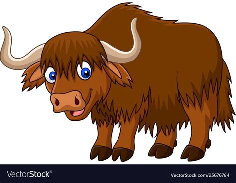 Cartoon happy yak vector image on VectorStock | Cute cartoon animals ...