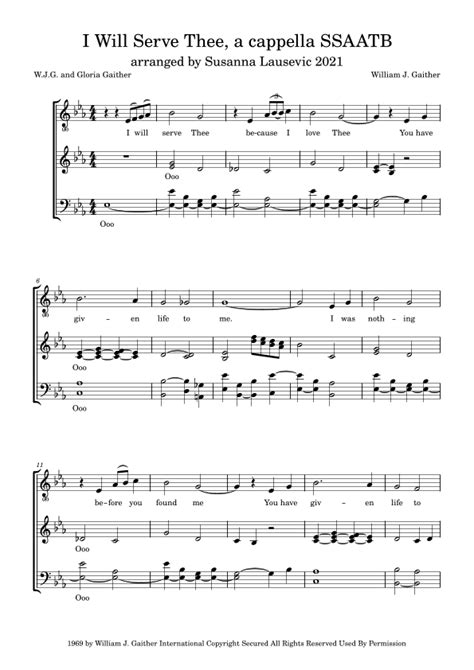 I Will Serve Thee (arr. Susanna Lausevic) by Gloria Gaither Sheet Music for Choir at Sheet Music ...