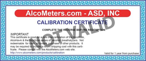 Breathalyzer Calibration Certificate