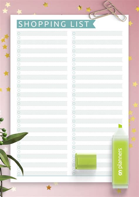 Download Printable Shopping List Template - Casual Style PDF