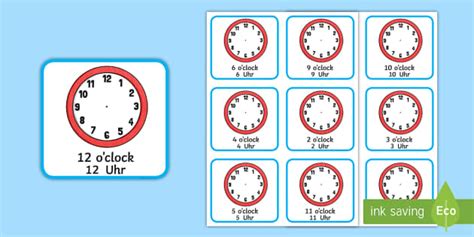 Write the Time O' Clock Cards English/German - EAL, German, Write the Time