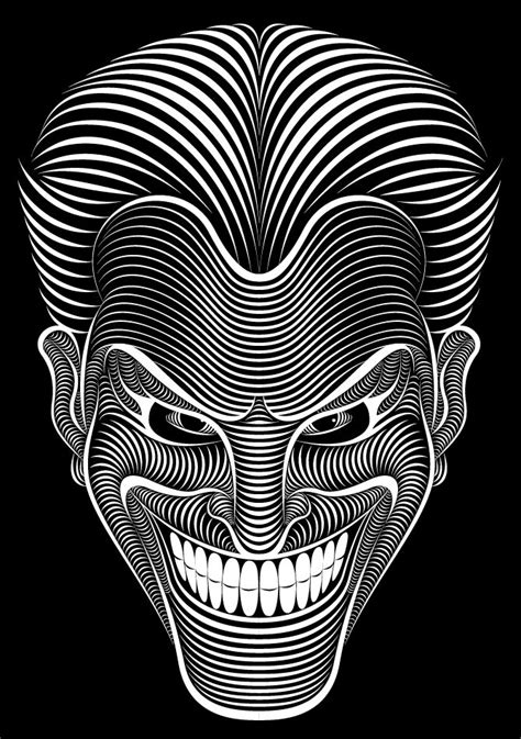 an image of a creepy clown face in black and white with lines coming ...