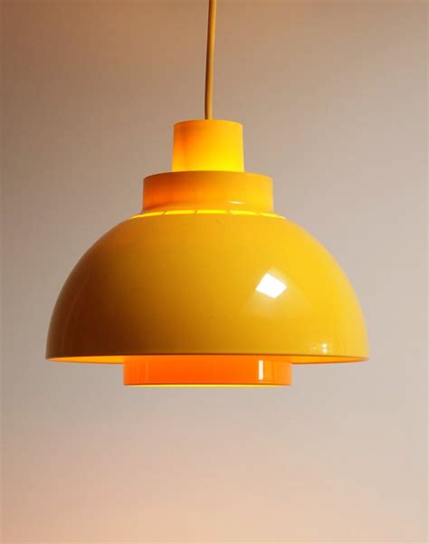 Mid Century yellow pendant light "Minisol" by K. Kewo for Nordisk Solar Compani. Danish design ...