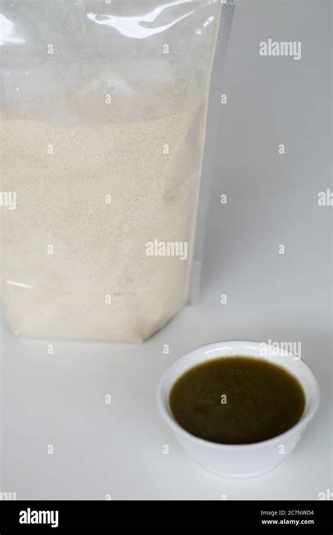 Canna edulis Ker. or ganyong porridge (front) and flour (behind Stock Photo - Alamy