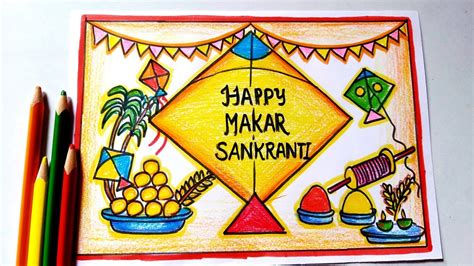 Easy Makar Sankranti Drawing/ How to draw makar sankranti poster ...