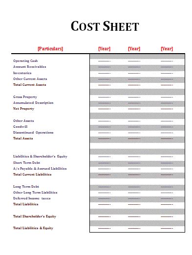 Cost Sheet Template | 11+ Printable Word, Excel & PDF Formats, Samples, Examples,