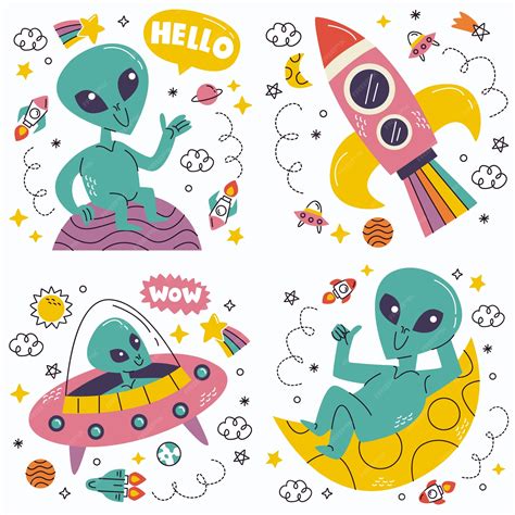 Premium Vector | Doodle alien stickers collection