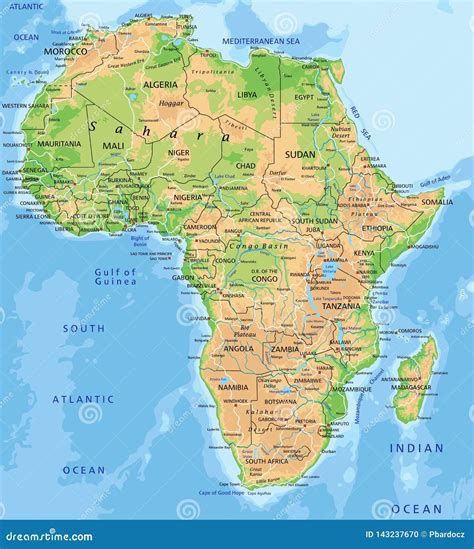 Detailed Map Of Africa And Flat Navigation Set Vector Illustration ...