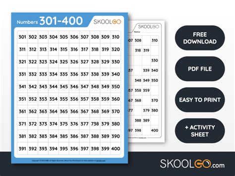 Numbers 301 to 400 - Free Worksheet for Kids - SKOOLGO