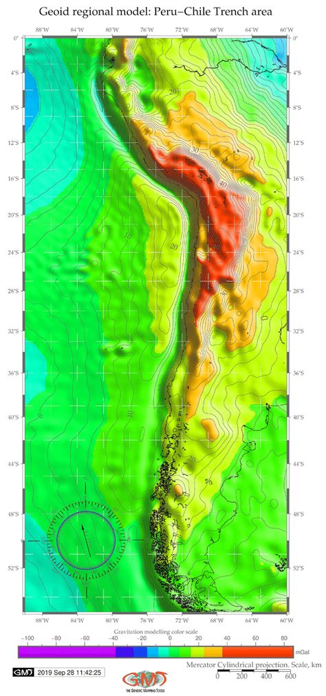 Geoid model map of the Peru-Chile Trench area | Download Scientific Diagram