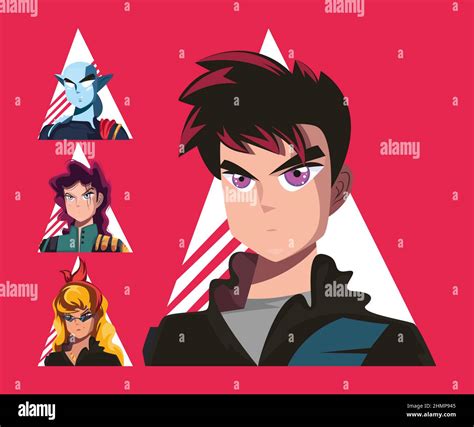 group of four anime characters Stock Vector Image & Art - Alamy