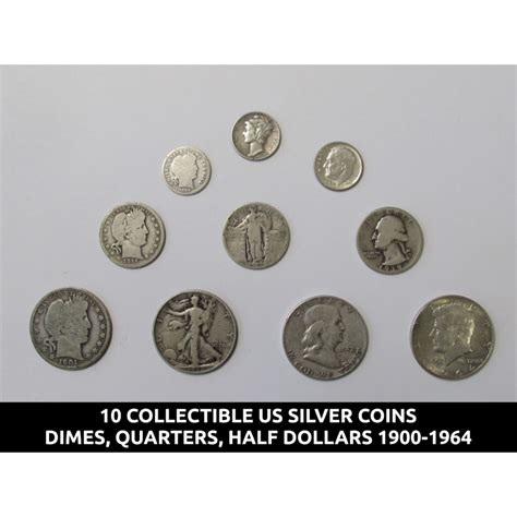 10 Old US silver coins collection - half dollars, quarters, and dimes ...