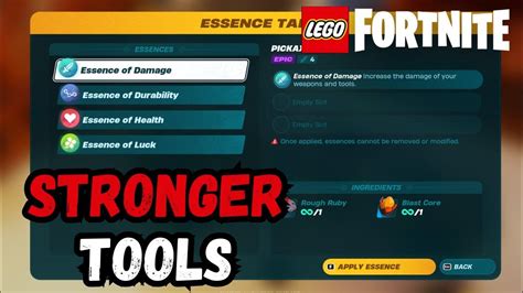 How to Make Weapons and Tools Stronger in Lego Fortnite - Increase Durability, Damage Essences ...